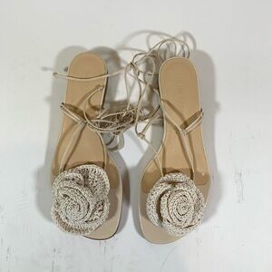 Magda Butrym Wrap Around Lace Up Crochet Flower Sandal in Cream